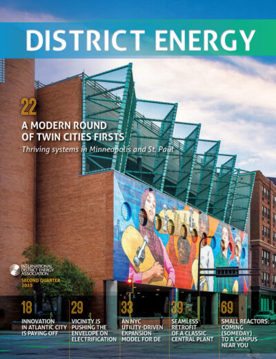 Cover of the Q2 2025 District Energy Magazine. Text reads A modern round of Twin Cities firsts: Thriving Systems in Minneapolis and St. Paul